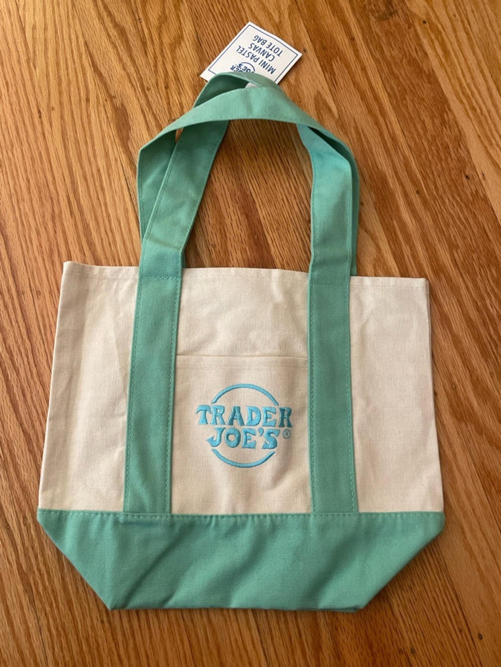 Trader Joe's Cream and Mint Green Canvas Tote
